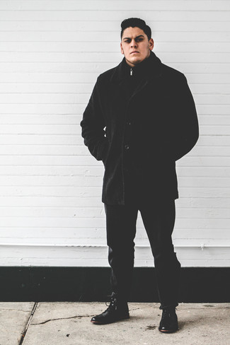 Черное длинное пальто от Gianni Feraud