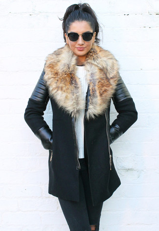 Женское черное кожаное пальто от Madewell