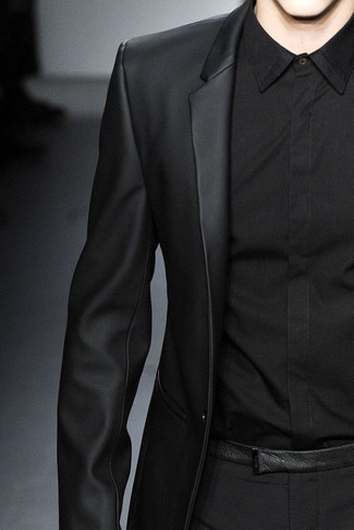 Мужской черный кожаный пиджак от Balenciaga
