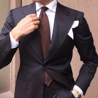 С чем носить коричневый галстук в 30 лет мужчине: Для создания элегантного вечернего лука прекрасно подойдет черный костюм и коричневый галстук.