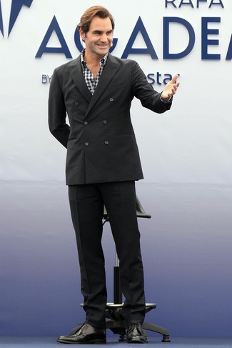 Мужская бело-черная рубашка с длинным рукавом в мелкую клетку от AMI Alexandre Mattiussi