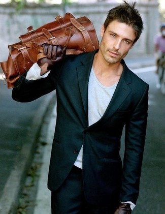 Мужские темно-коричневые кожаные перчатки от Gucci