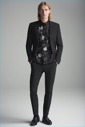 Мужская черно-белая рубашка с коротким рукавом с цветочным принтом