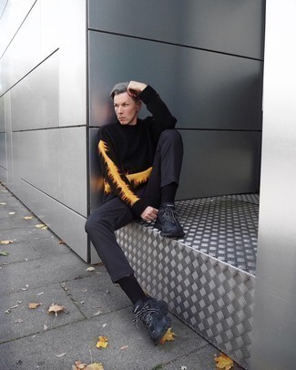 Мужской черный свитер с круглым вырезом с принтом от Philipp Plein