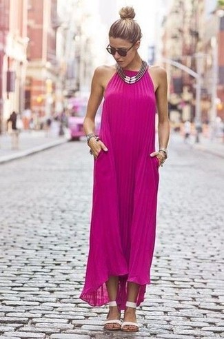 Ярко-розовое платье-макси от ATTICO