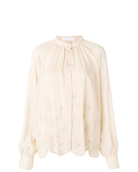 Бежевая блуза на пуговицах с цветочным принтом от See by Chloe