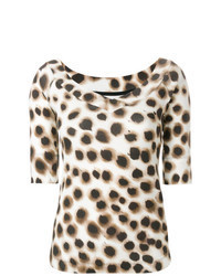 Бежевая блуза с коротким рукавом с леопардовым принтом