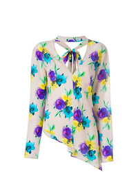 Бежевая блузка с длинным рукавом с цветочным принтом от MSGM