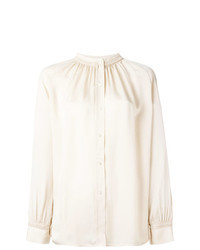 Бежевая блузка с длинным рукавом со складками