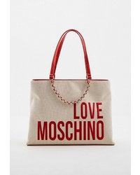 Бежевая большая сумка из плотной ткани с принтом от Love Moschino