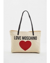 Бежевая большая сумка из плотной ткани с принтом от Love Moschino