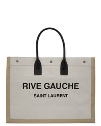 Бежевая большая сумка из плотной ткани с принтом от Saint Laurent