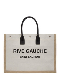 Мужская бежевая большая сумка из плотной ткани с принтом от Saint Laurent