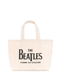 Мужская бежевая большая сумка из плотной ткани с принтом от The Beatles X Comme Des Garçons