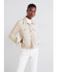 Женская бежевая вельветовая куртка-рубашка от Mango