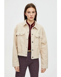 Женская бежевая вельветовая куртка-рубашка от Pull&Bear