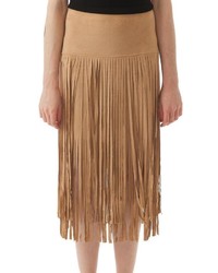 Бежевая замшевая юбка-миди