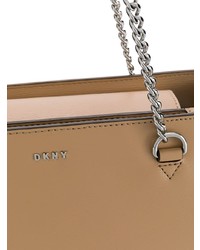 Бежевая кожаная большая сумка от DKNY