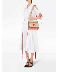 Бежевая кожаная сумка-саквояж с принтом от Fendi