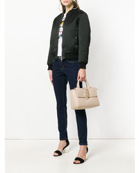Бежевая кожаная сумка-саквояж от Versace Jeans