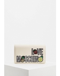 Бежевая кожаная сумка через плечо с украшением от Love Moschino