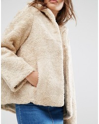 Женская бежевая короткая дубленка от Warehouse