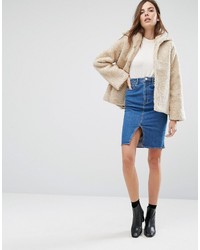 Женская бежевая короткая дубленка от Warehouse