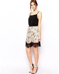 Бежевая короткая юбка-солнце с цветочным принтом от Asos