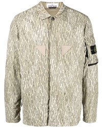 Мужская бежевая куртка-рубашка с камуфляжным принтом от Stone Island