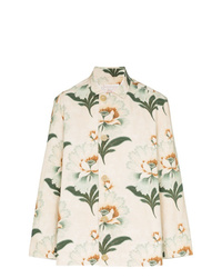Бежевая куртка-рубашка с цветочным принтом
