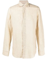 Мужская бежевая льняная рубашка с длинным рукавом от Finamore 1925 Napoli