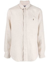 Мужская бежевая льняная рубашка с длинным рукавом от Polo Ralph Lauren