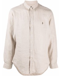 Мужская бежевая льняная рубашка с длинным рукавом от Polo Ralph Lauren