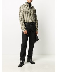 Мужская бежевая рубашка с длинным рукавом в шотландскую клетку от Saint Laurent