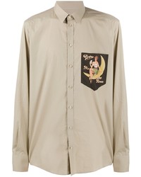 Мужская бежевая рубашка с длинным рукавом с принтом от Dolce & Gabbana