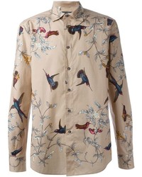 Мужская бежевая рубашка с длинным рукавом с принтом от Dolce & Gabbana