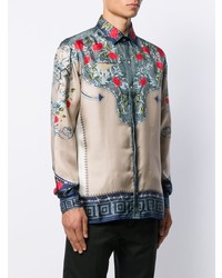 Мужская бежевая рубашка с длинным рукавом с цветочным принтом от Versace Collection