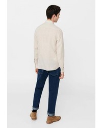 Мужская бежевая рубашка с длинным рукавом от Mango Man