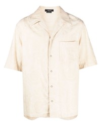 Мужская бежевая рубашка с коротким рукавом из шамбре с принтом от Versace
