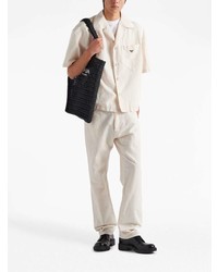 Мужская бежевая рубашка с коротким рукавом из шамбре от Prada