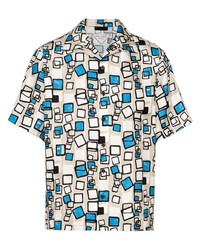 Мужская бежевая рубашка с коротким рукавом с геометрическим рисунком от Prada