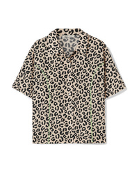 Бежевая рубашка с коротким рукавом с леопардовым принтом
