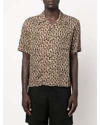 Мужская бежевая рубашка с коротким рукавом с леопардовым принтом от Palm Angels