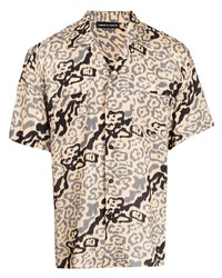 Мужская бежевая рубашка с коротким рукавом с леопардовым принтом от Vision Of Super