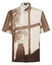 Мужская бежевая рубашка с коротким рукавом с принтом от Fendi
