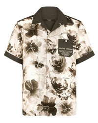 Мужская бежевая рубашка с коротким рукавом с цветочным принтом от Dolce & Gabbana