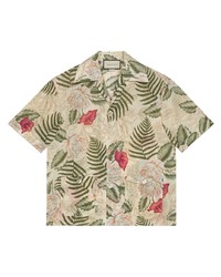 Мужская бежевая рубашка с коротким рукавом с цветочным принтом от Gucci