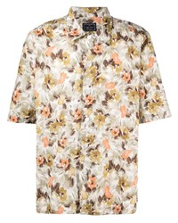 Мужская бежевая рубашка с коротким рукавом с цветочным принтом от Orian