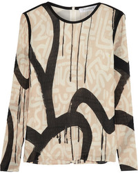 Бежевая сатиновая блузка с принтом от Max Mara