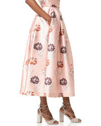 Бежевая сатиновая юбка с цветочным принтом от Rochas
